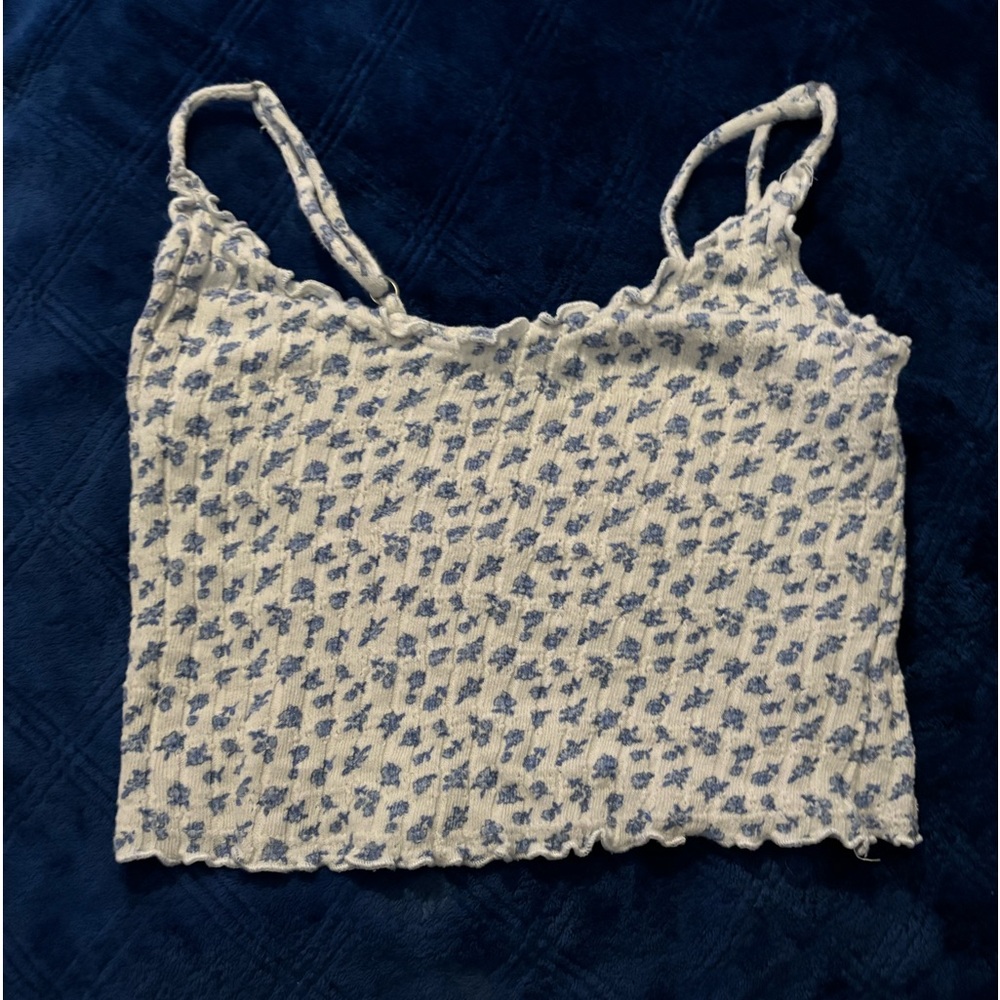 Girls size L white with blue flowers crop top tank top